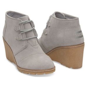 TOMS Light Gray Suede Crepe Desert Wedge Bootie